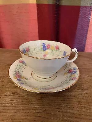 Buy Sutherland Bone China Tea Cup And Saucer Pattern 2460 Floral On Green Brick • 23.71£