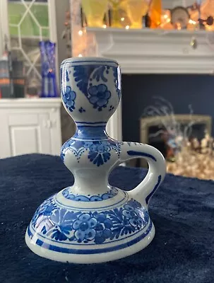 Buy Vintage Delft Candlestick With Finger Loop Dutch Blue & White Pottery Stamped • 15.75£