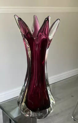 Buy Vintage Pink Glass Spiked Topped Vase 26cm Tall • 30£