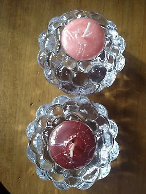 Buy  Swedish Orrefors 2 X Designer Raspberry Glass Tealight Candle Holders Signed • 35£