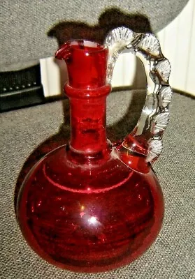 Buy Vintage Cranberry Glass Jug With Clear Handle • 3.99£