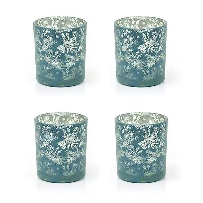 Buy Pack Botanical Love Tealight Holder | Blue & Gold Floral Tea Light Candle Holder • 13.99£