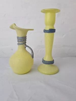 Buy Vintage Lafiore Jug And Candlestick Yellow Art Glass Pitcher Hand Blown 1970's  • 25£
