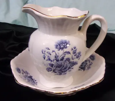 Buy VINTAGE Maryleigh Pottery BLUE ROSE PITCHER AND BOWL SET-Handcrafted In  England • 61.42£