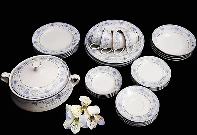 Buy Vintage Bone China Porcelain Noritake Blue Flowers 30 Pc Dinnerware Set, Used! • 94.83£