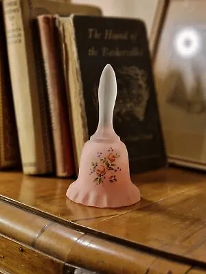 Buy Vintage American Art Glass Peach Pink Ombre Satin Glass Miniature Floral Bell • 14.99£