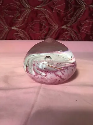 Buy Art Glass Paperweight Heavy With Nipple Top Pink And White Spirals Collectable • 12.50£