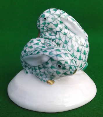 Buy Herend 2 Emerald Green Fishnet Rabbits On Round Base. • 84.99£