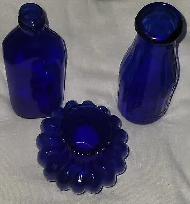 Buy Lot Of 3 Cobalt Blue Vases, Decorative Glassware 6  To 7  Tall *Stunning* • 9.47£