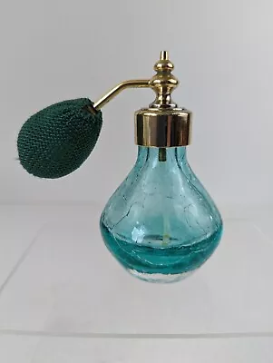 Buy Vintage Teal Blue Crackle Glass Atomizer 4 In Tall Perfume Bottle Still Working  • 17.99£