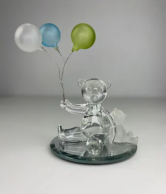 Buy Vintage Clear Glass Bear Holding 3 Coloured Glass Balloons Figurine Ornament • 16.20£