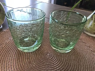 Buy Vintage Crackle Glass Drinking Glasses Tumblers  Green Set Of 2 • 8.86£