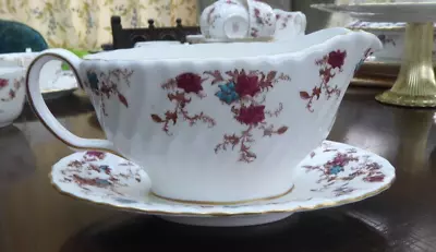 Buy Minton  Ancestral  Bone China Gravy Boat With Attached Underplate S376 • 17.99£