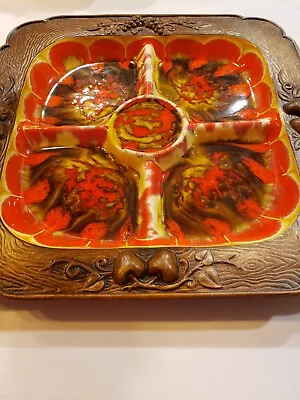 Buy Treasure Craft Divided Serving Plate Platter Tray Drip Glaze Orange Pottery MCM • 23.23£
