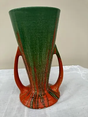 Buy Art Deco Twin-handled Orange & Green Drip-glaze Shelley-style Vase 8 1/2  • 25£