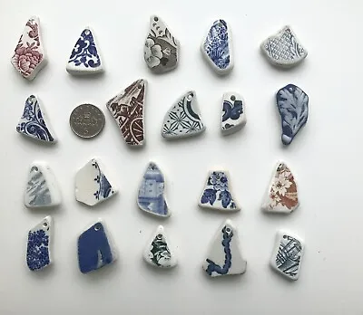 Buy 20 Drilled Sea Glass Style Pottery Pieces  Jewellery Necklaces Bracelets # 263 • 9.99£