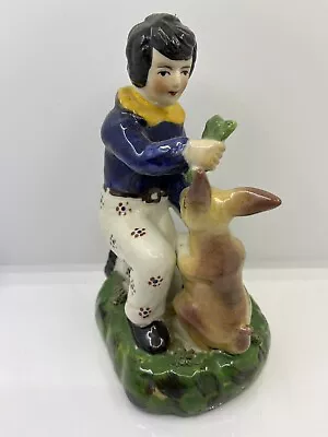 Buy Pottery Figure-Boy & Rabbit-18cm High-Repaired Head-Decorative Ornament • 18£