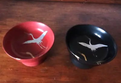 Buy Vintage Japanese Lacquer Ware Bowls Hand Painted Large Birds • 17£