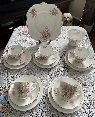 Buy Pretty Vintage Guaranteed English Bone China Tea Set Pink Blossom • 28£