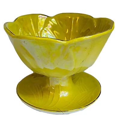 Buy Vintage Beswick  Lustre Yellow Gold Glazed Sundae Dessert Dish Cabbage Leaf READ • 9.99£