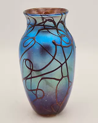 Buy Vintage Collectable Glass Studio Blue Patterned Vase Norman Stuart Clarke 1989 2 • 29.95£