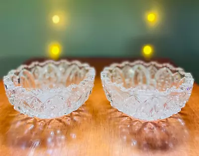 Buy Clear Pressed Glass Sawtooth Round Candle Holders (2) Vintage Candlestick Bowl • 19.19£