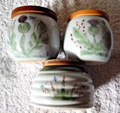 Buy Set Of Three Retro Buchan Portobello Stoneware Wooden Lidded Pots. • 22£