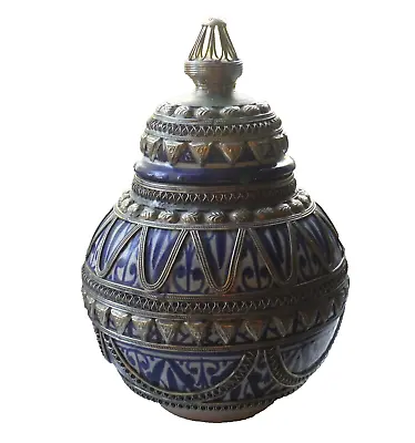 Buy Antique Fes/fez Moroccan Metal+pottery Pot+cover • 145£