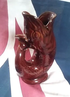 Buy Dartmouth Devon Pottery  Gluggle   Fish Jug  Vase Vintage 18 Cm BROWN • 30£