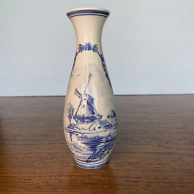 Buy Delftware Bud Vase Blue White Marked Hand Painted Holland 7 In • 12.77£