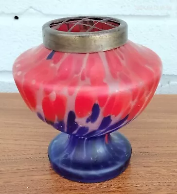 Buy Anton Ruckl Satin Finish Blue & Red Spatter Glass Vase - Czech 1930s Art Deco • 14.99£