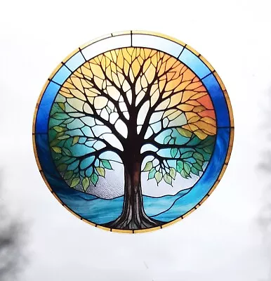 Buy Decorative Tree Scenic Meadow  Stained Glass Effect Static Cling Window Sticker • 3.49£