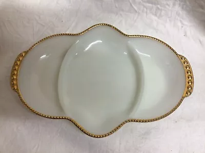 Buy Vintage Retro  White Gold Fire King Oven Ware Serving Dish • 10£