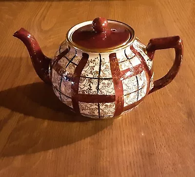 Buy Lovely Vintage Arthur Wood Claret Colour Squared Lattice & Gold Lustre  Teapot  • 24£