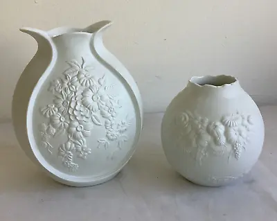 Buy 2x AK Kaiser W. Germany White Bisque Floral Porcelain Vases - Good Condition • 15.95£
