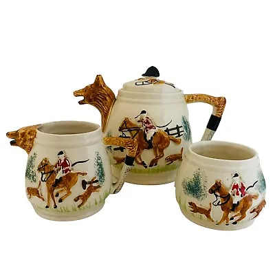 Buy Vintage Portland Pottery PPC Teapot Milk Jug Sugar Bowl Set Fox Hunt Hunting • 29.99£