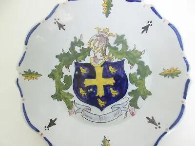 Buy 18c ANTIQUE FRENCH TIN GLAZED FAIENCE HERALDIC ARMORIAL ROUEN QUIMPER PLATE BOWL • 34.99£