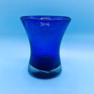 Buy Hand Blown Bubbly Cobalt Blue Glass Vase 4.5 X3.5  EUC • 5.75£