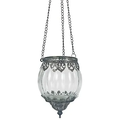 Buy Glass Hanging Ribbed Tea Light Candle Holder Moroccan Lantern Home Decor Metal • 19.95£