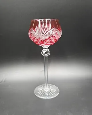 Buy Cranberry Cut To Clear Crystal Fan Button Cut Wine Hock Glass EXCELLENT • 85.27£