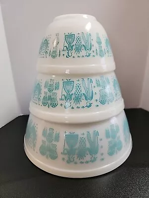 Buy  VTG Pyrex Mixing Bowls (3) White W/ Turquoise Amish Butterprint 401-402-403 • 84.30£