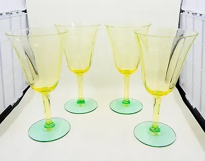 Buy Tiffin-Franciscan Vaseline-Blue Water Goblet Wine Glass 7oz • 104.83£