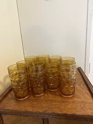 Buy Set Of 10 Vintage Glass Textured Amber Tea Drinking Glasses • 56.83£