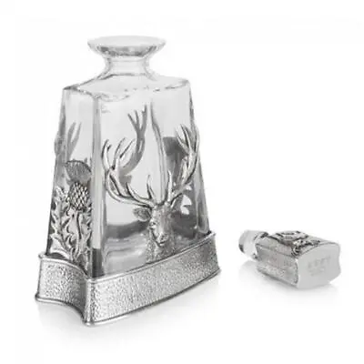 Buy Stunning Pewter Stag & Scottish Thistle Glass Pyramid Crystal Whisky Decanter • 174.95£