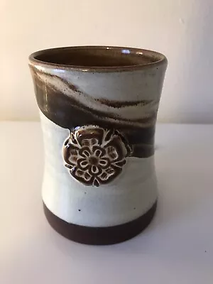 Buy York Rose Studio Pottery Vase/Beaker - Cream/Brown Hand Thrown In England 3D • 15£