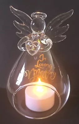 Buy Personalised In Loving Memory Glass Angel Light Candle Holder Ornament Memorial • 9.99£