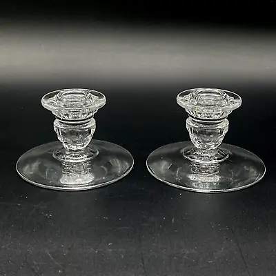 Buy 2 Vintage 1940s Fostoria American Clear Glass Short Candlestick Candle Holders • 23.51£