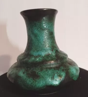 Buy SMALL MID CENTURY WEST GERMAN? Unmarked FAT LAVA GREEN STONEWARE  VASE • 12.99£