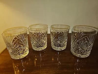 Buy Lovely Double Old Fashioned Cut Crystal Whisky Glasses X4 • 35£