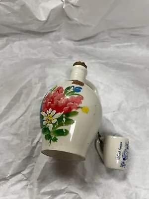 Buy Vintage Foreign Pottery Hand Painted Liquor Bottle With Attached Shot Glass • 12.57£
